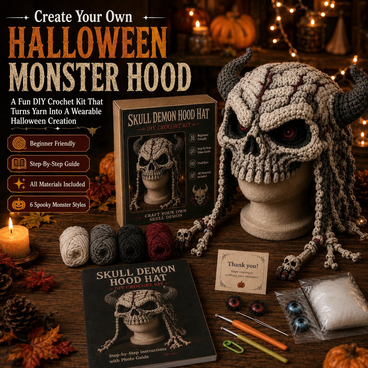 Halloween Monster Hood DIY Crochet Kit