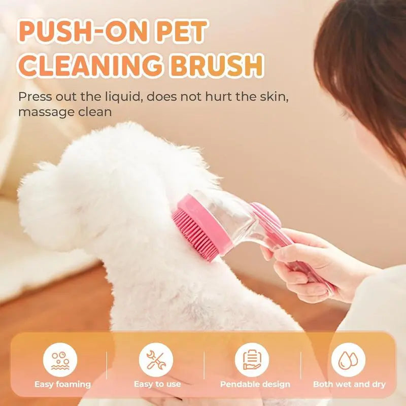 2-in-1 Pet Bath Brush with Built-in Shampoo Dispenser for Dogs & Cats