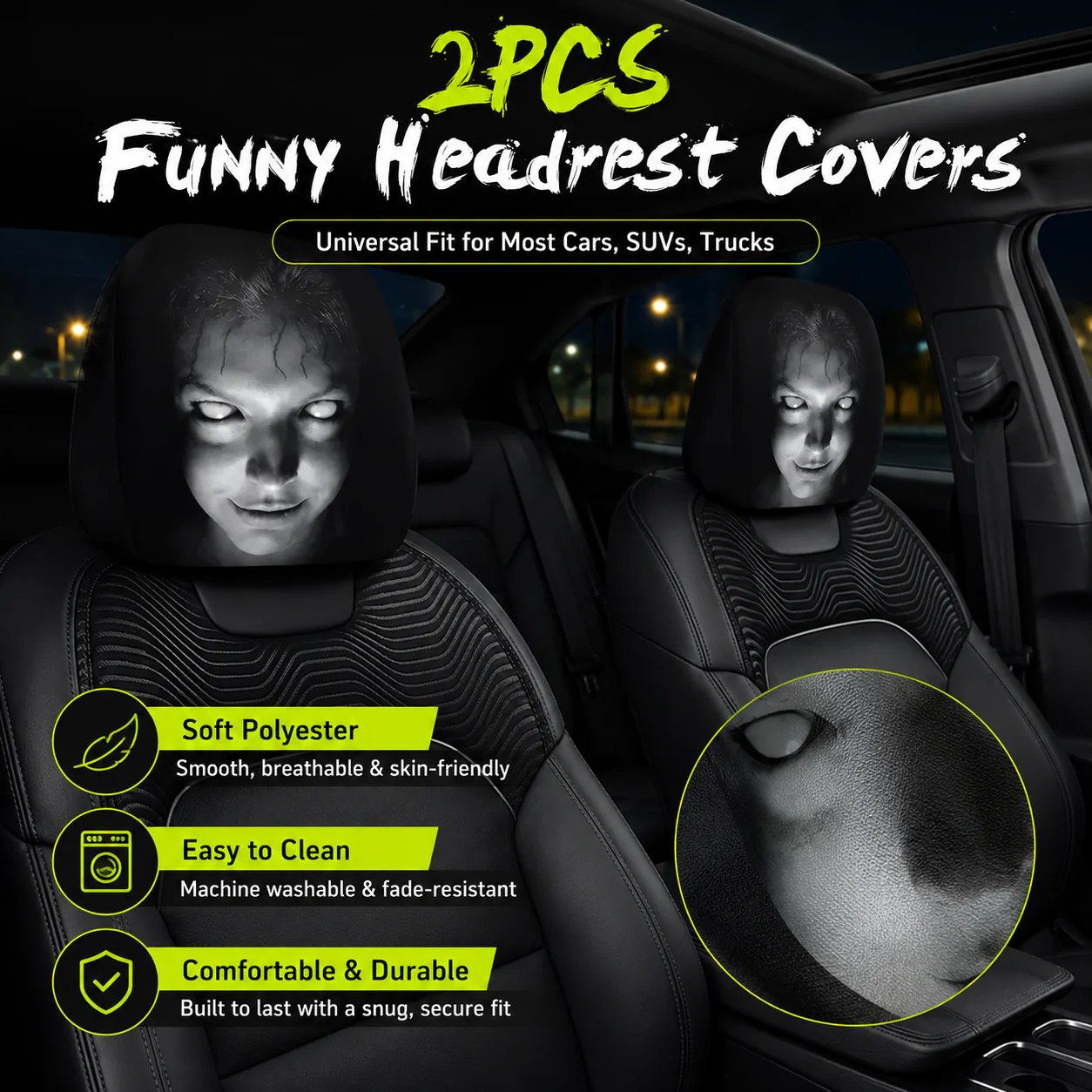 Halloween Funny Cartoon Car Headrest Covers – 2PCS
