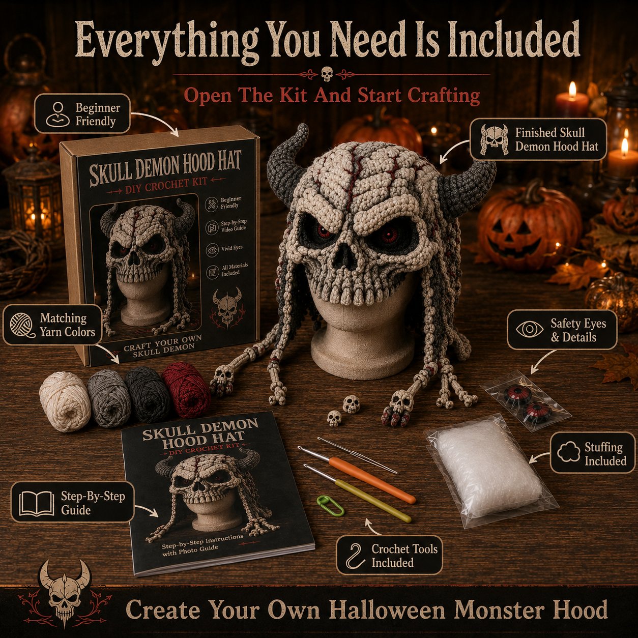 Halloween Monster Hood DIY Crochet Kit
