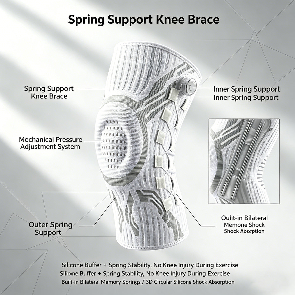 Knob-Adjustable Silicone Shock-Absorbing Knee Sleeve with Dual Spring Support