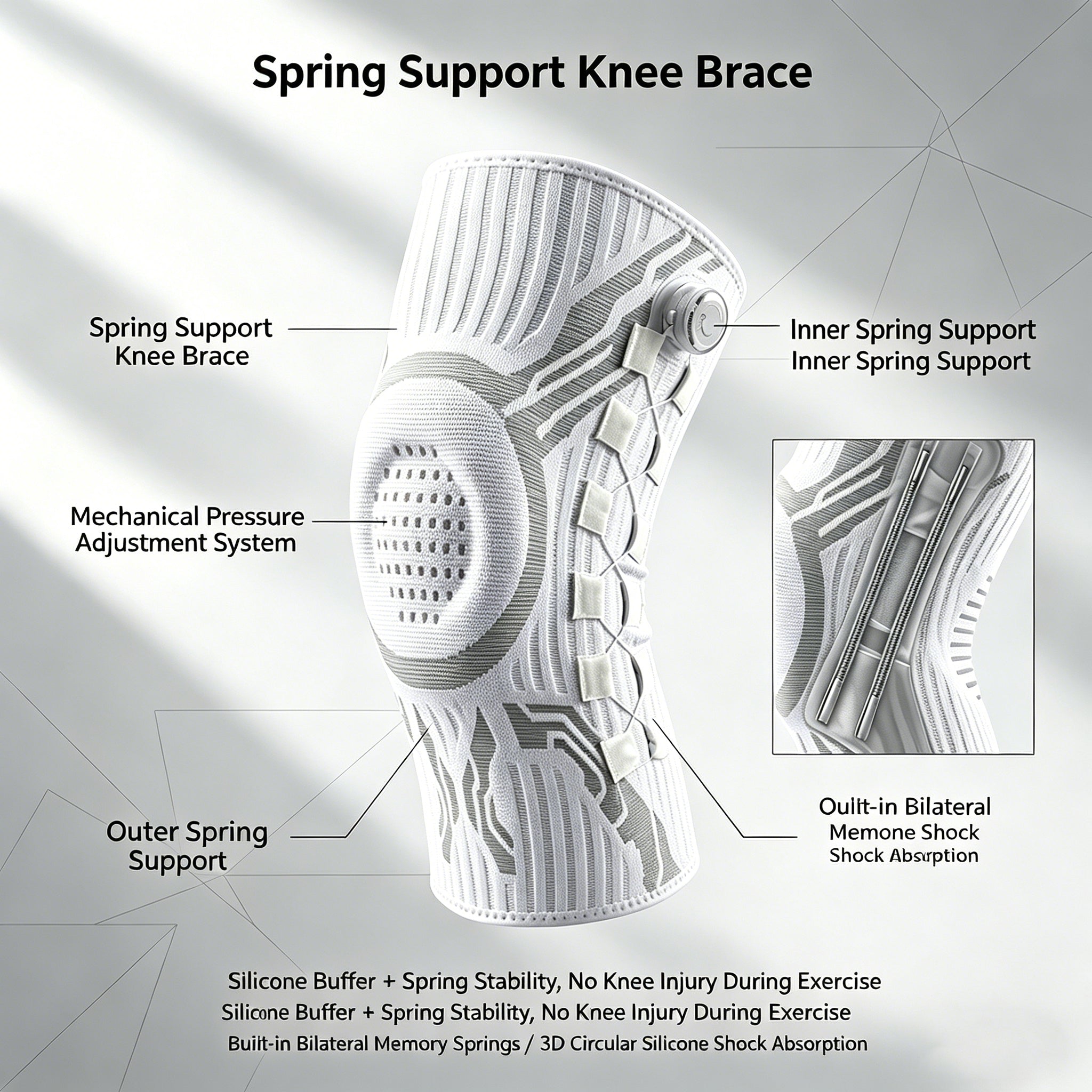 Knob-Adjustable Silicone Shock-Absorbing Knee Sleeve with Dual Spring Support