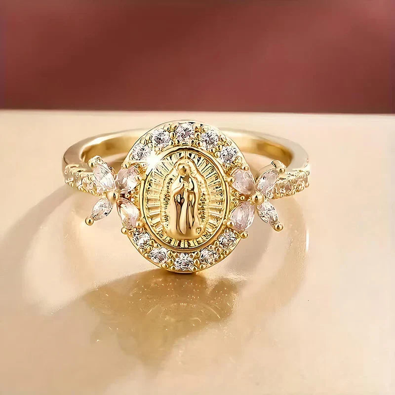 Elegant Virgin Mary Emblem Ring: Sacred Detail for Daily Devotion