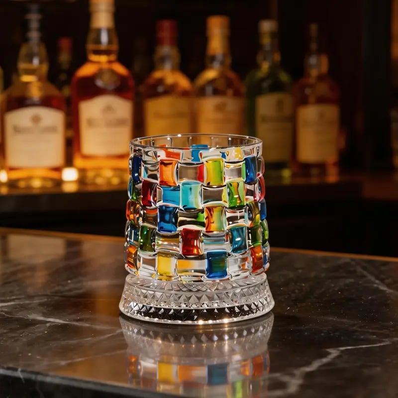 Hand Painted Embossed Rotating Whiskey Glass‘