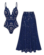 Flower Hollow One Piece Swimsuit and Skirt*