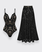 Flower Hollow One Piece Swimsuit and Skirt*