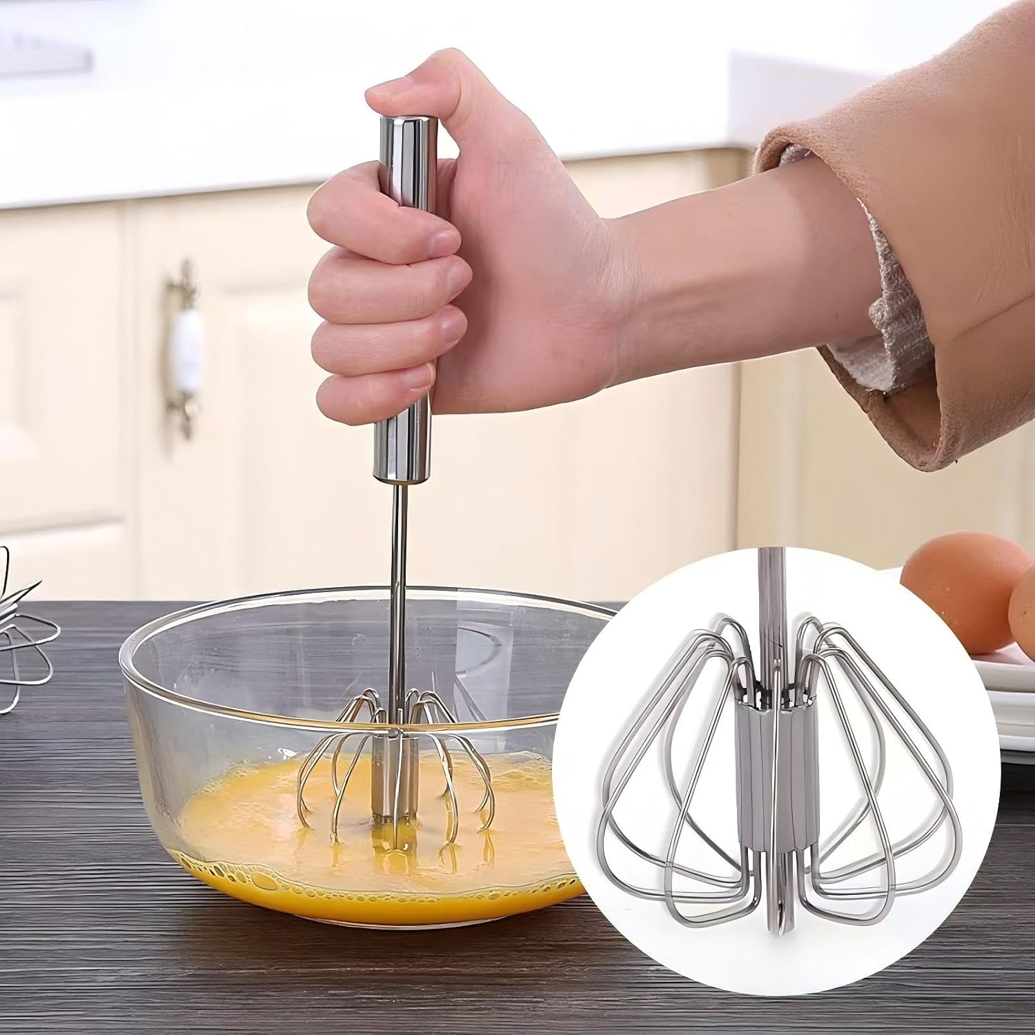 Stainless Steel Hand Push Rotary Whisk