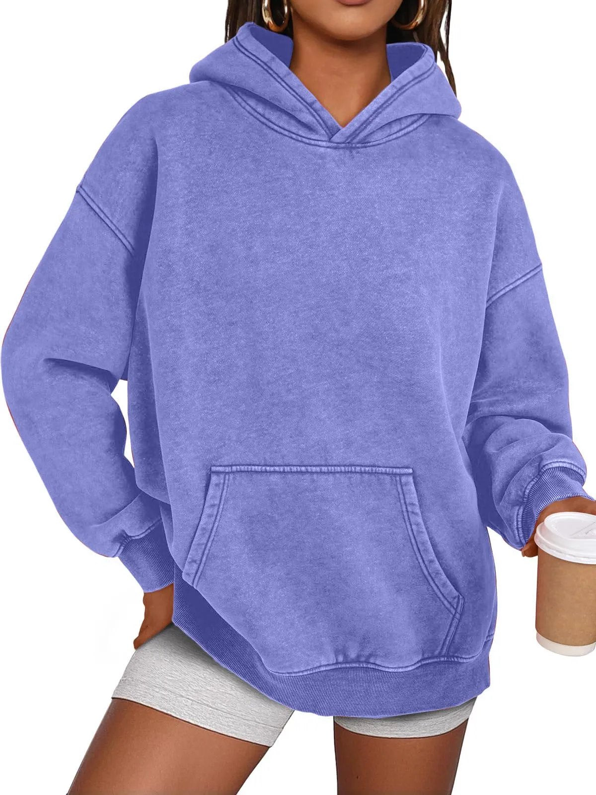 Unisex Casual Oversized Acid Wash Tops Hoodie Pullover