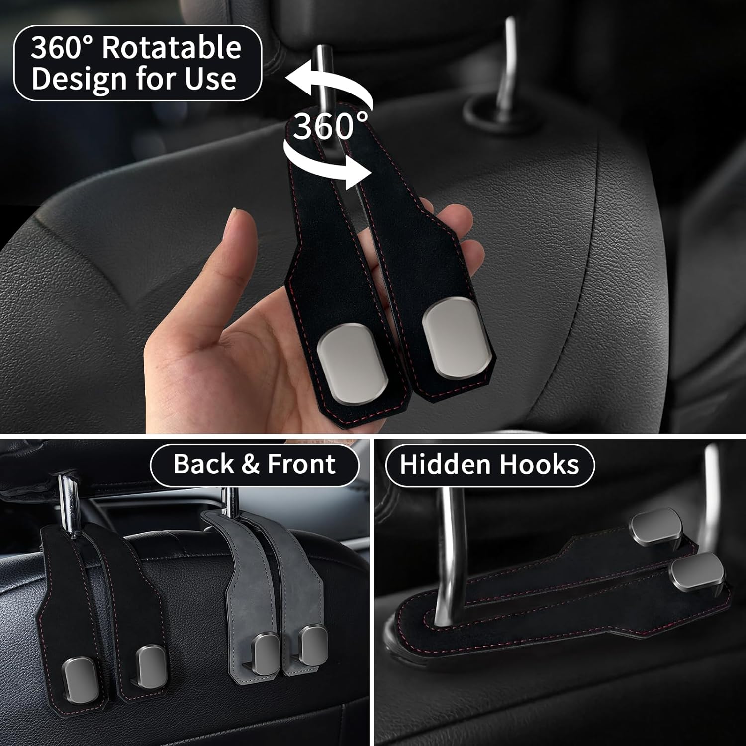 🔥Leather Car Seat Back Storage Hook, Double Hook Car Seat Hangers