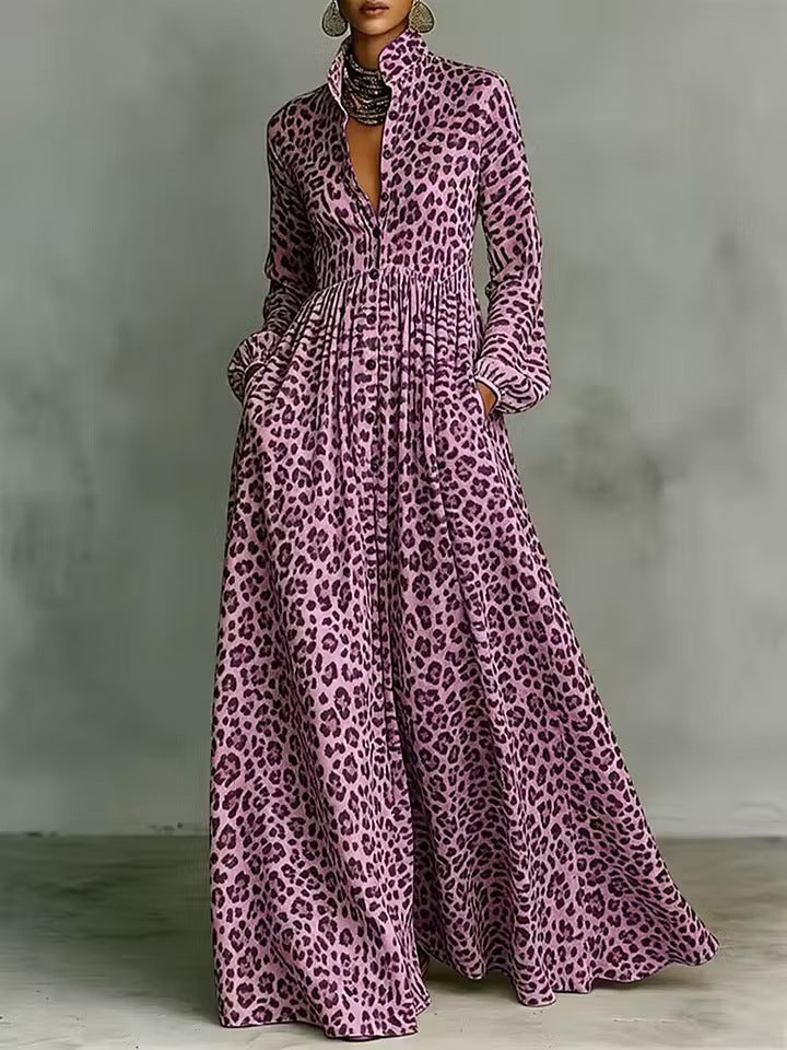 Leopard Print Shirt Maxi Dress