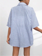 Caitlin Striped Button Up Shirt and Shorts Set