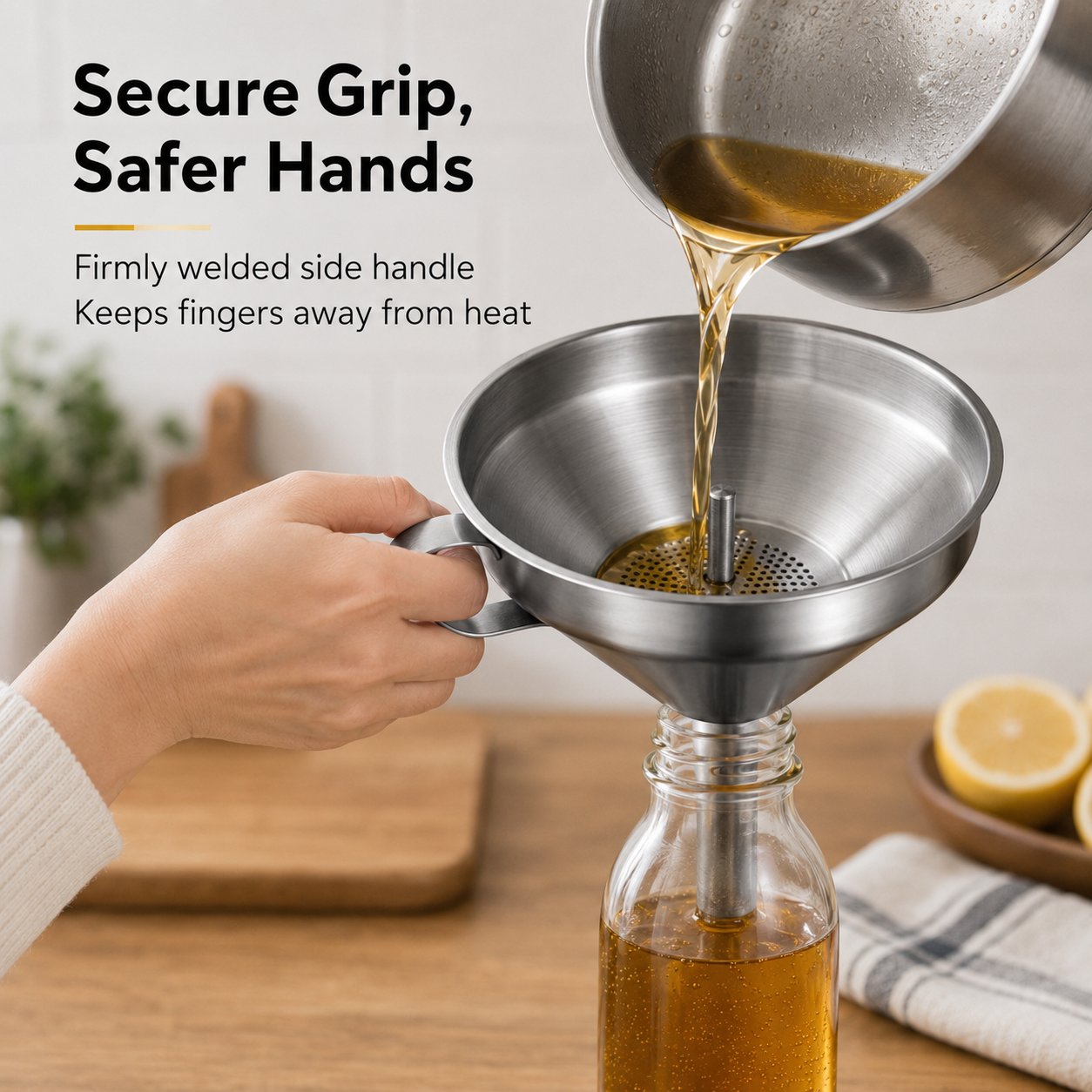 Heavy Duty Thickened Stainless Steel Kitchen Funnel with 304 Strainer