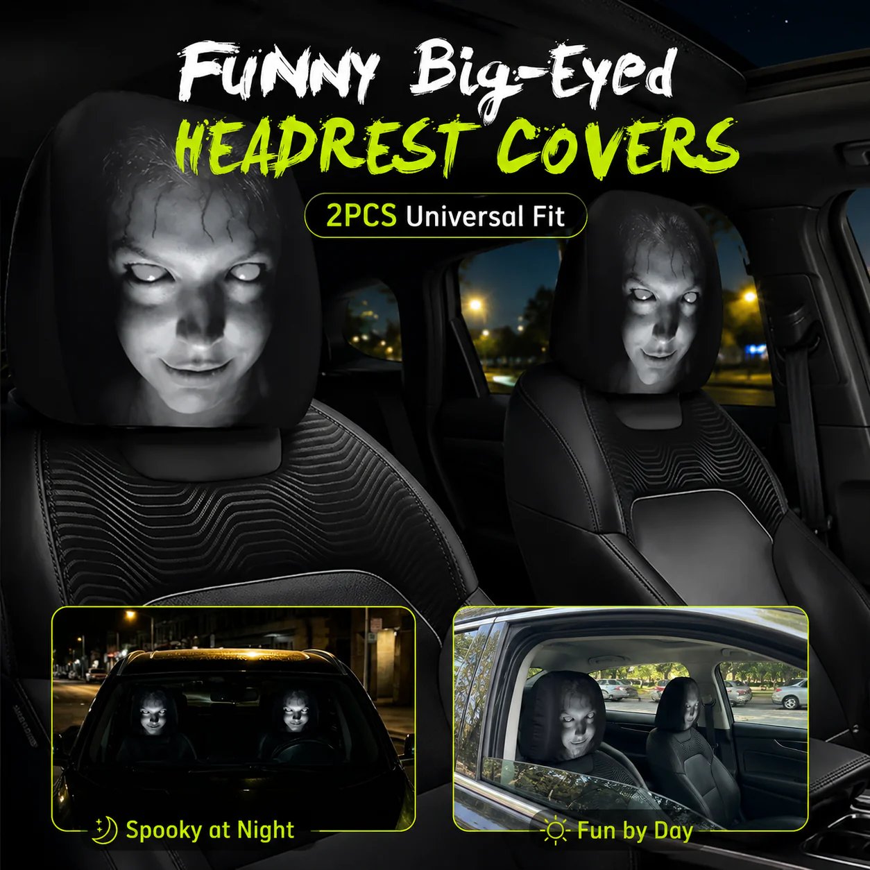 Halloween Funny Cartoon Car Headrest Covers – 2PCS