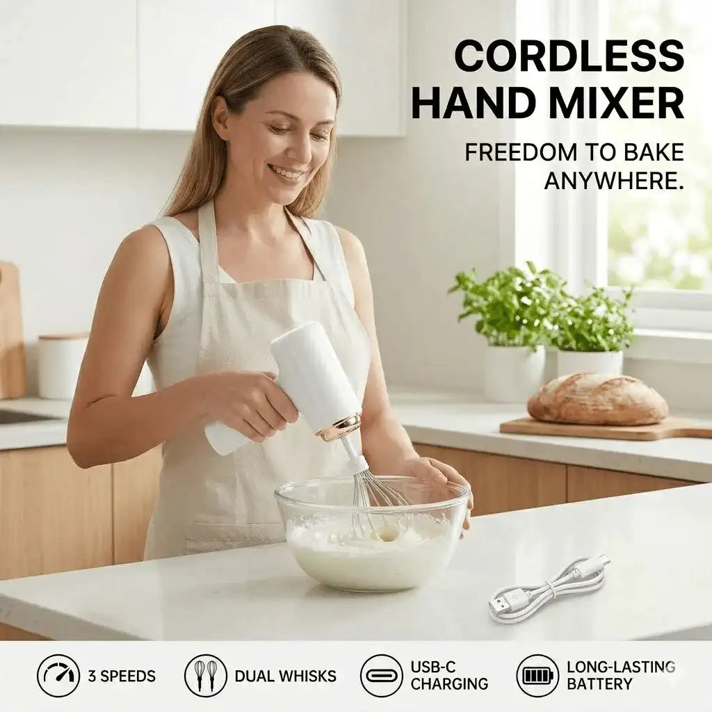 Portable Cordless 3 Speed Hand Mixer
