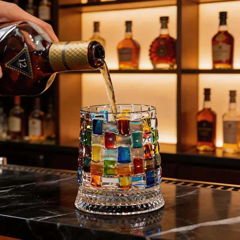Hand Painted Embossed Rotating Whiskey Glass