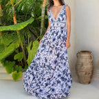 Women Adjustable Shoulder Strip Plant Prints One Piece Swimsuit and Skirt