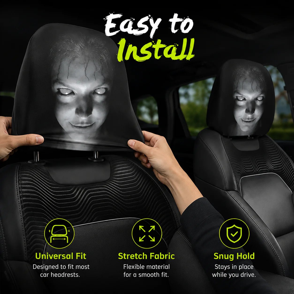 Halloween Funny Cartoon Car Headrest Covers – 2PCS