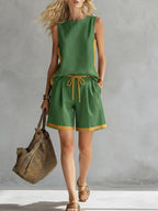 Solid Color Loose Casual Vest and Shorts Set
