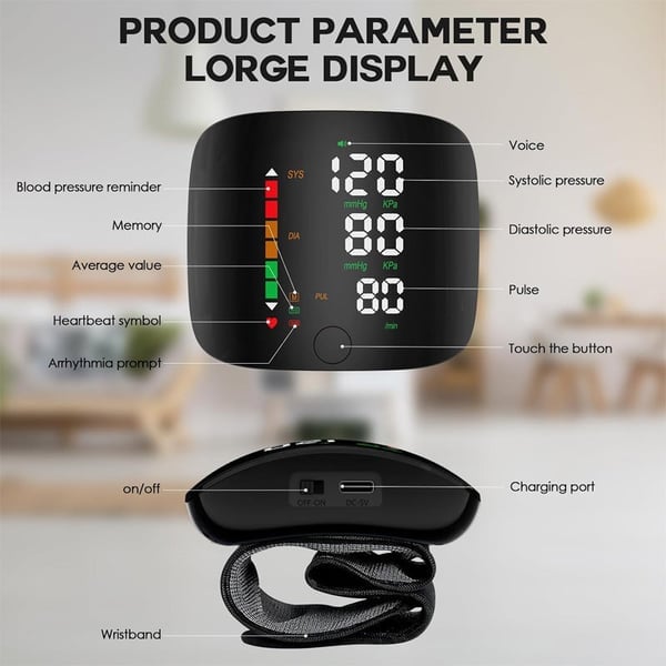 LED Wrist Blood Pressure Monitor, Adjustable Health Tracker