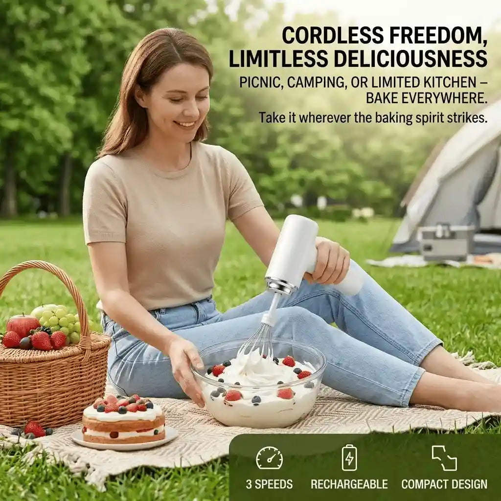 Portable Cordless 3 Speed Hand Mixer