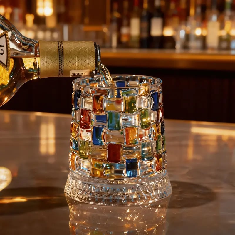 Hand Painted Embossed Rotating Whiskey Glass