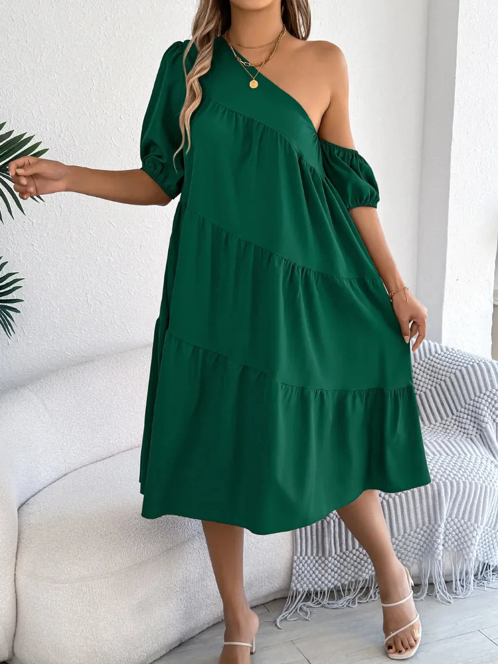 Single Shoulder Tiered Dress