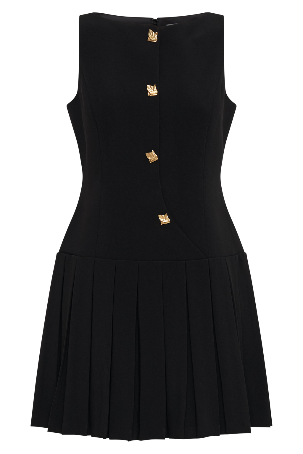 Sleeveless Pleated Mini Dress - Black