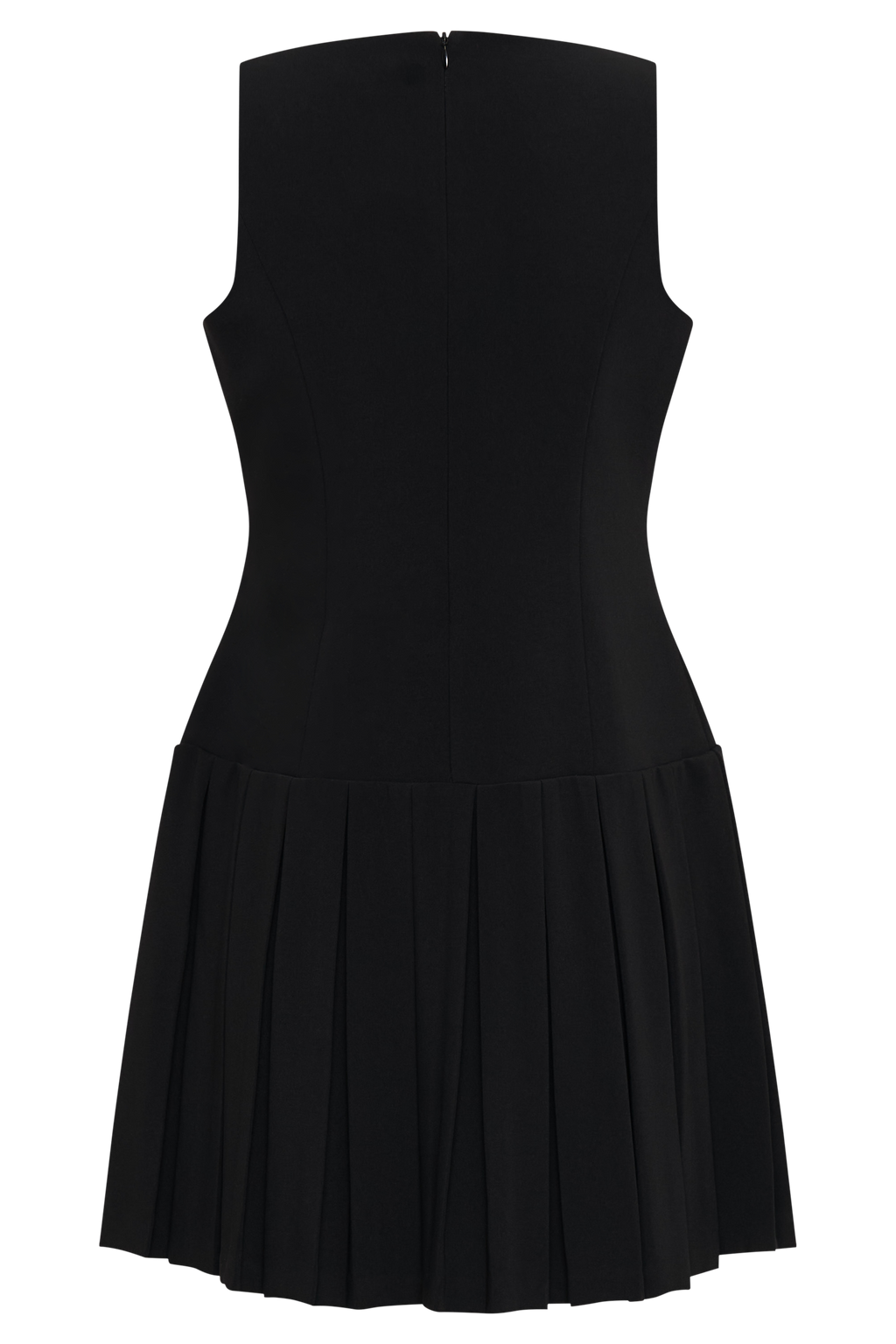 Sleeveless Pleated Mini Dress - Black
