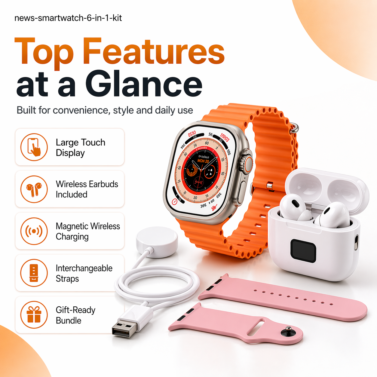 PulseCore Pro 6-in-1 Smartwatch Earbuds Set