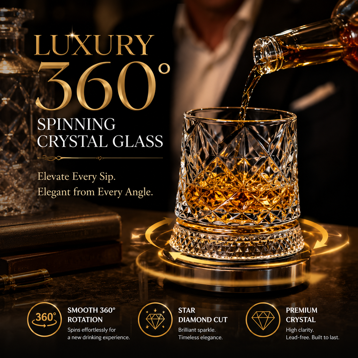 Luxury 360° Spinning Crystal Glass