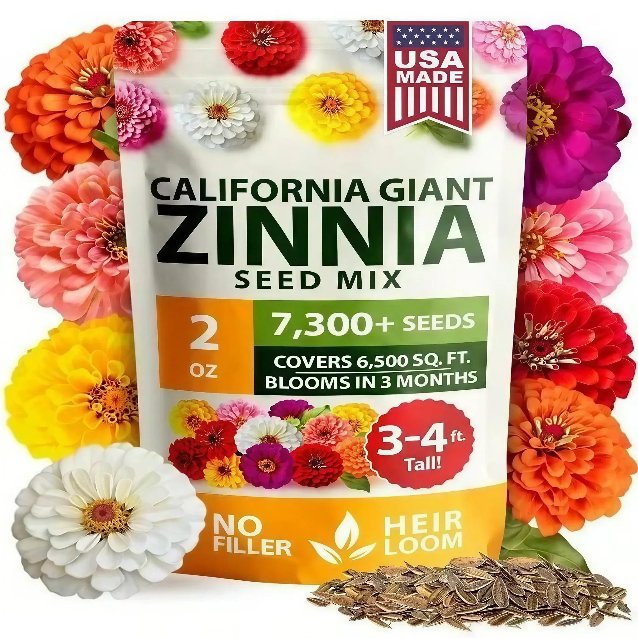 Zinnia Seeds | Pure & Filler-Free Flower Seeds for Garden