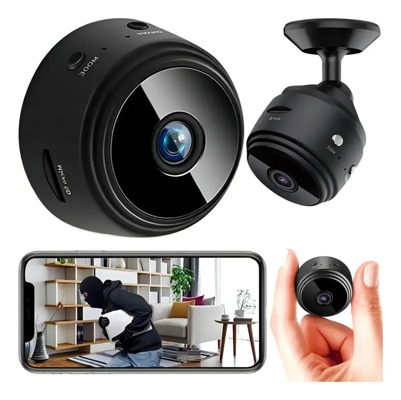 Mini Guard magnetic security camera with 1080P HD night vision, 360° rotation, and motion detection for home and porch monitoring