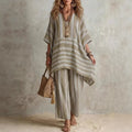 V-Neck Loose Striped Casual Two-Piece Suit