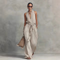 Casual Lace-Up Sleeveless Cotton Blend Jumpsuit