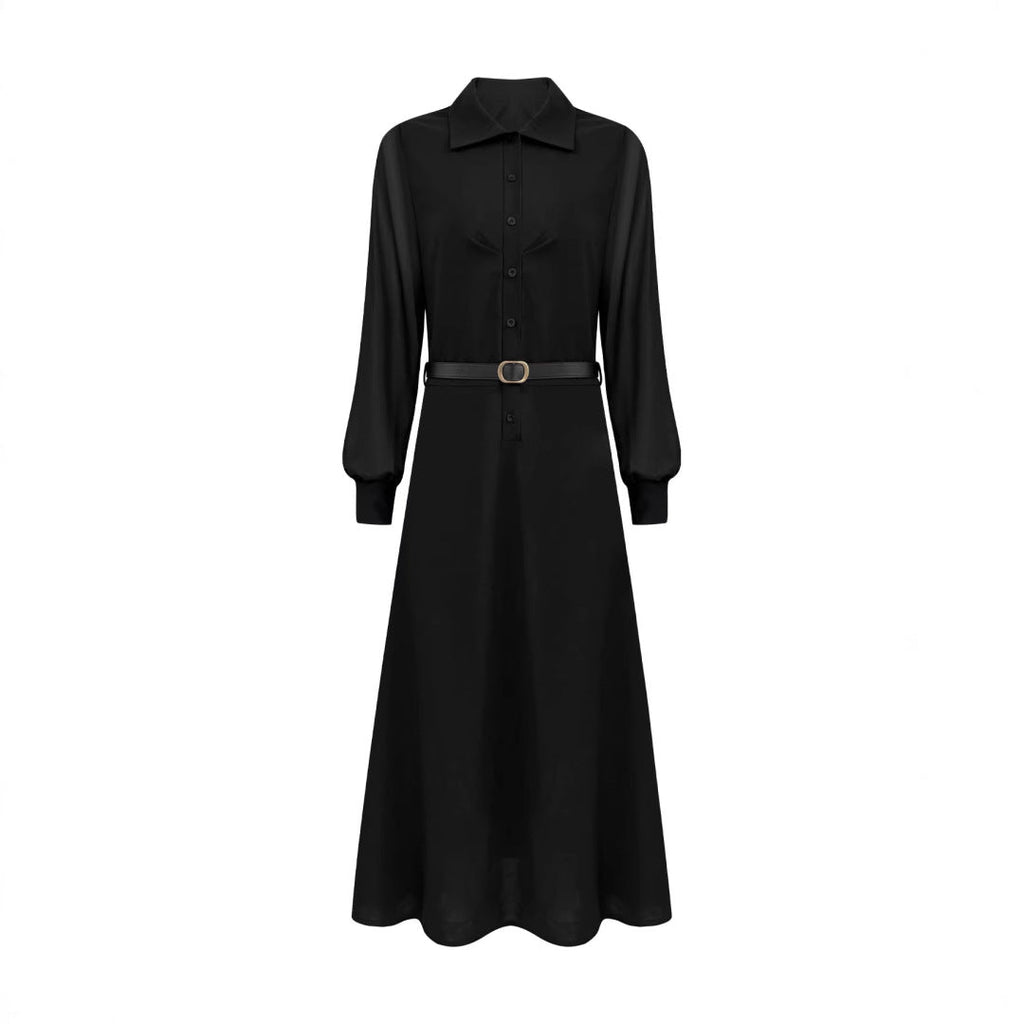 Sheer Sleeve Belted Maxi Shirt Dress