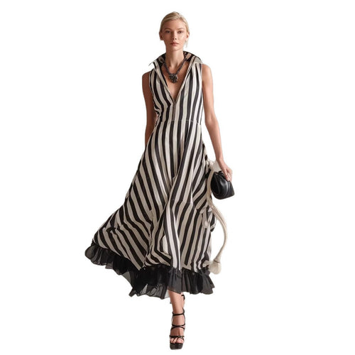 Black & White Striped Maxi Dress (S-2XL)
