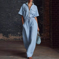 Stand Collar Sleeveless Casual Loose Cotton And Linen Jumpsuit