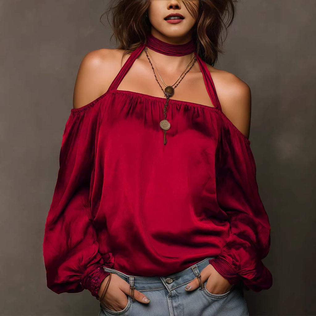 Temperament Off-Shoulder Matte Satin Shirt Top