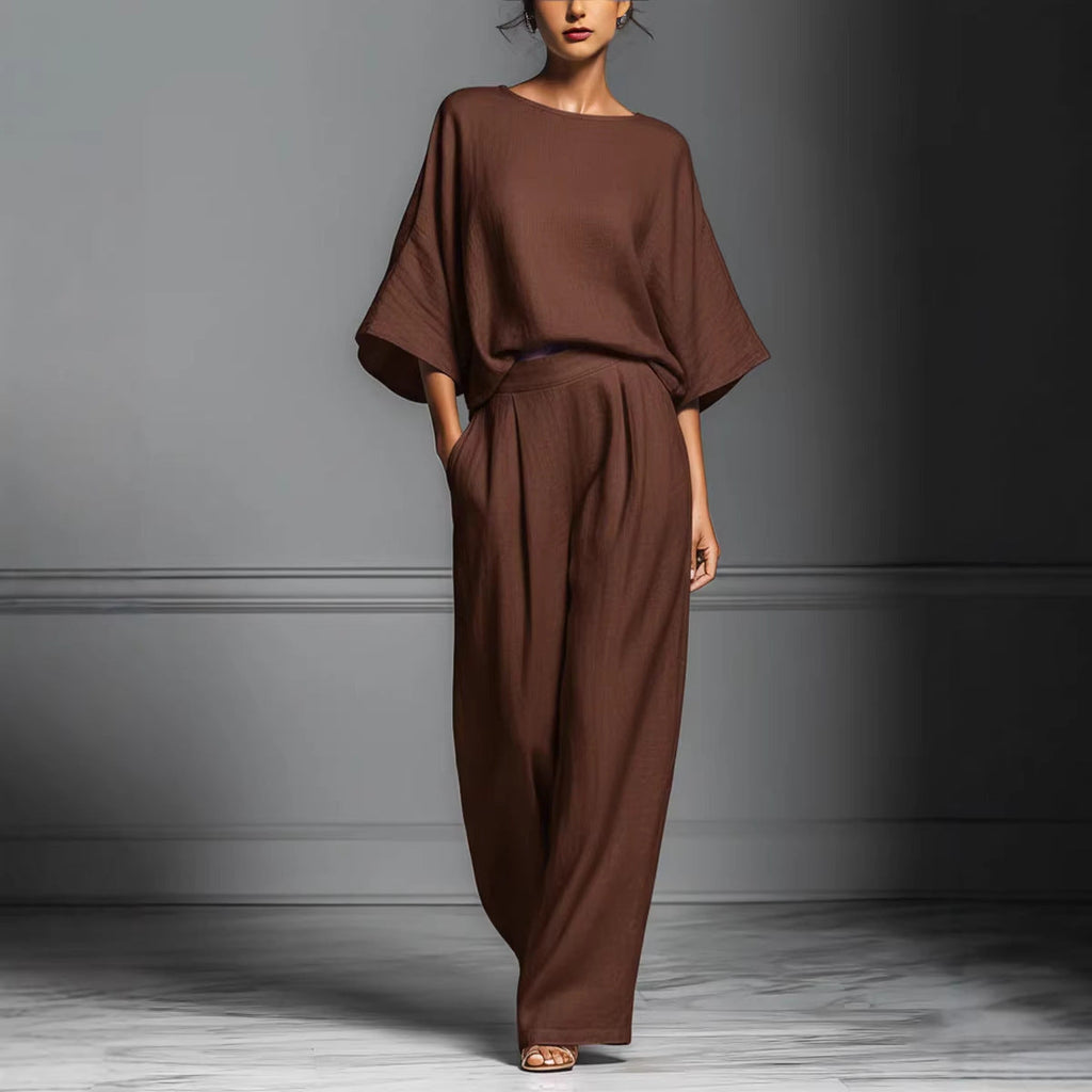 Linen Blend Batwing Sleeve Two-Piece Set