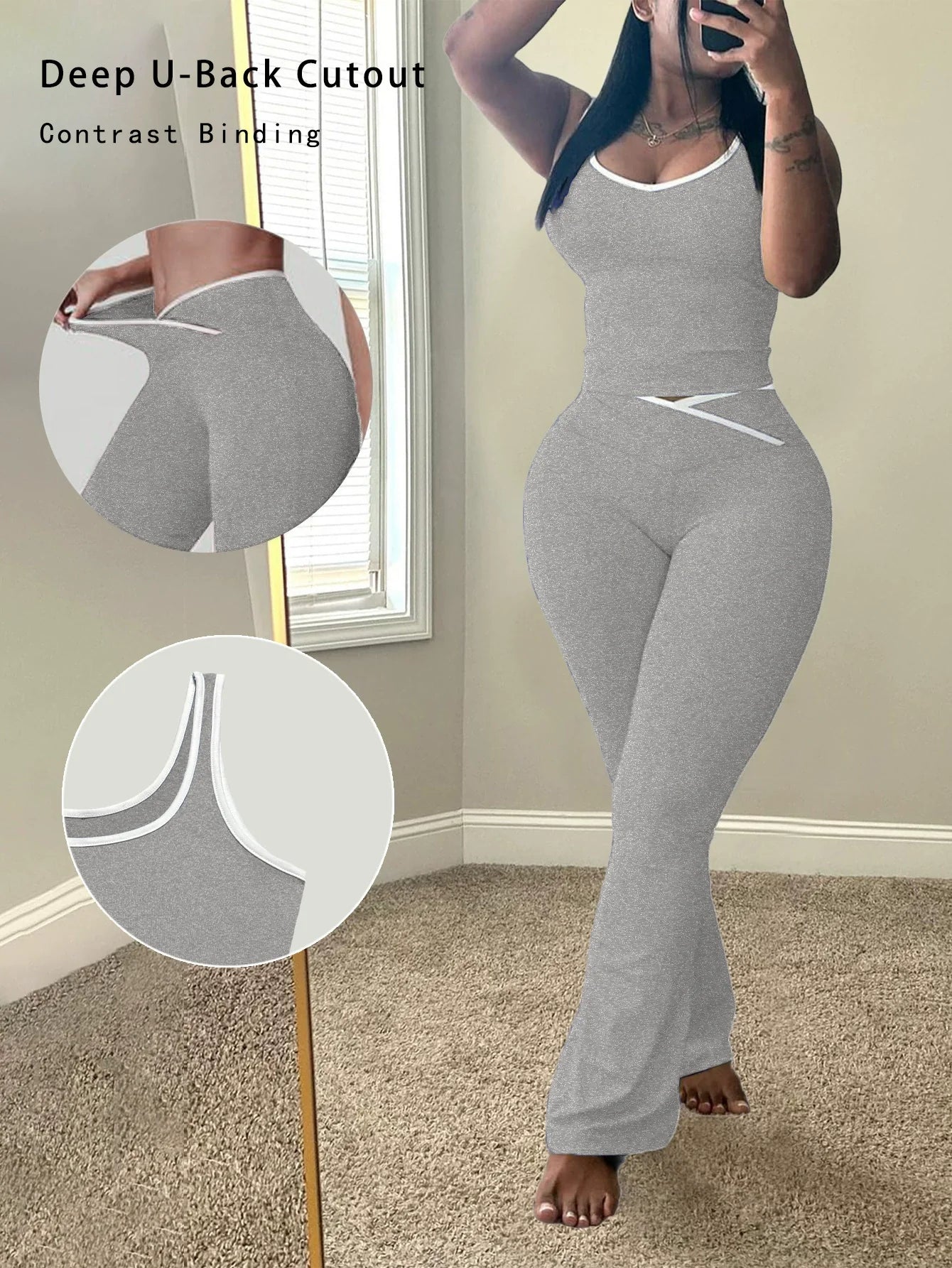 Chic Colorblock Crmon Tank and Flare Pants Lounge Sets