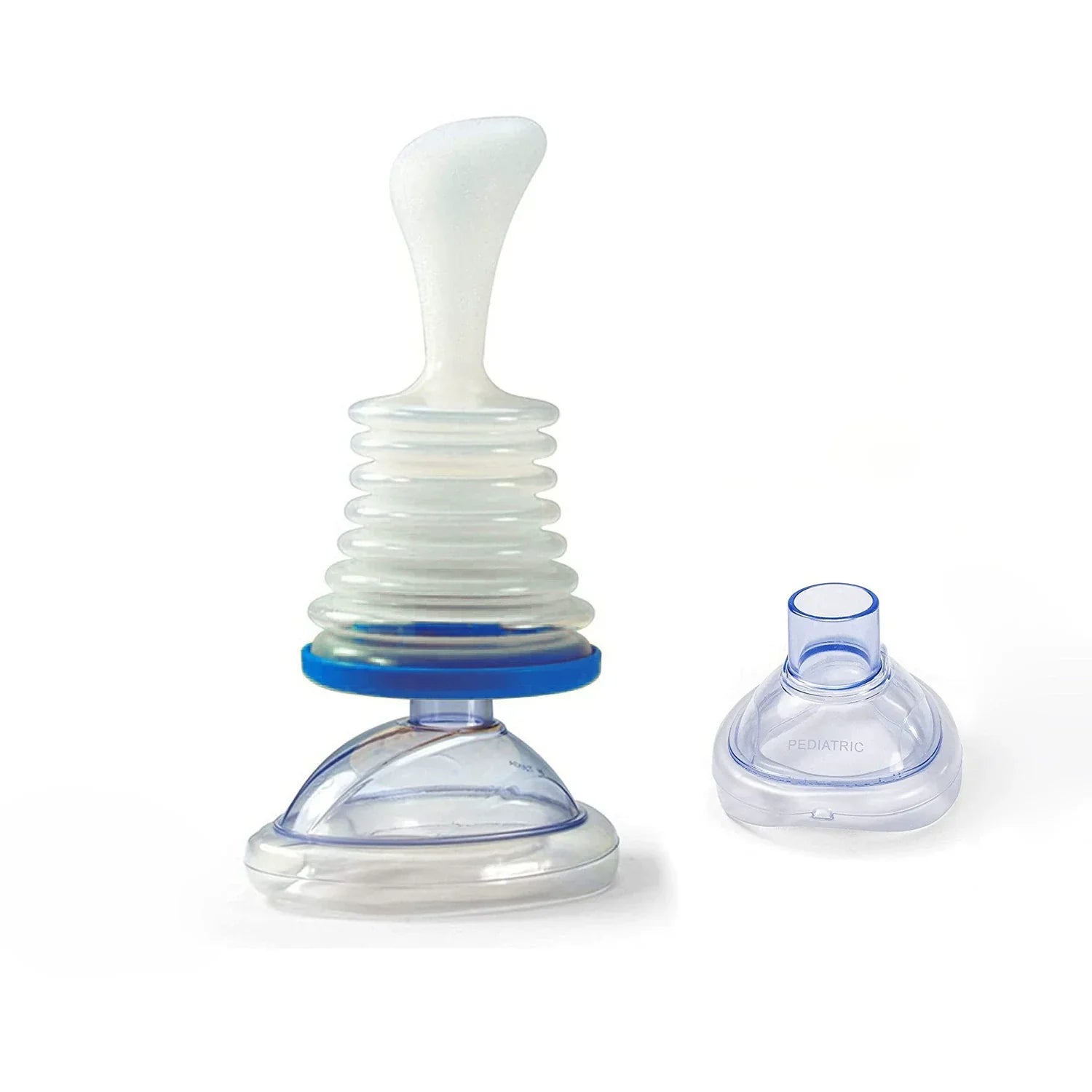 Airway Clearing Device with Manual Suction and Universal Mask Fit