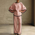 Women'S Elegant Round Neck Loose Bat Sleeves Cotton And Linen Two-Piece Set
