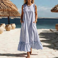 🌊 Coastal Striped Ruffle Maxi Dress