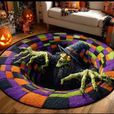 3D Skeleton Vortex Quilted Round Halloween Rug