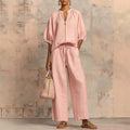 New Arrivals🔥 Stylish Cozy Zipper Shirt & Wide-Leg Pants Linen Cotton Two-Piece Set