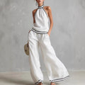 Halterneck Sleeveless Wide-Leg Pants Suit For Women