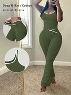 Chic Colorblock Crmon Tank and Flare Pants Lounge Sets