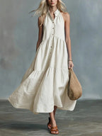 Sleeveless Casual Loose Linen Button Vest Dress