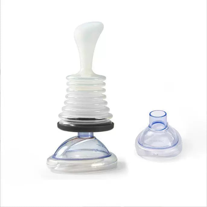 Airway Clearing Device with Manual Suction and Universal Mask Fit
