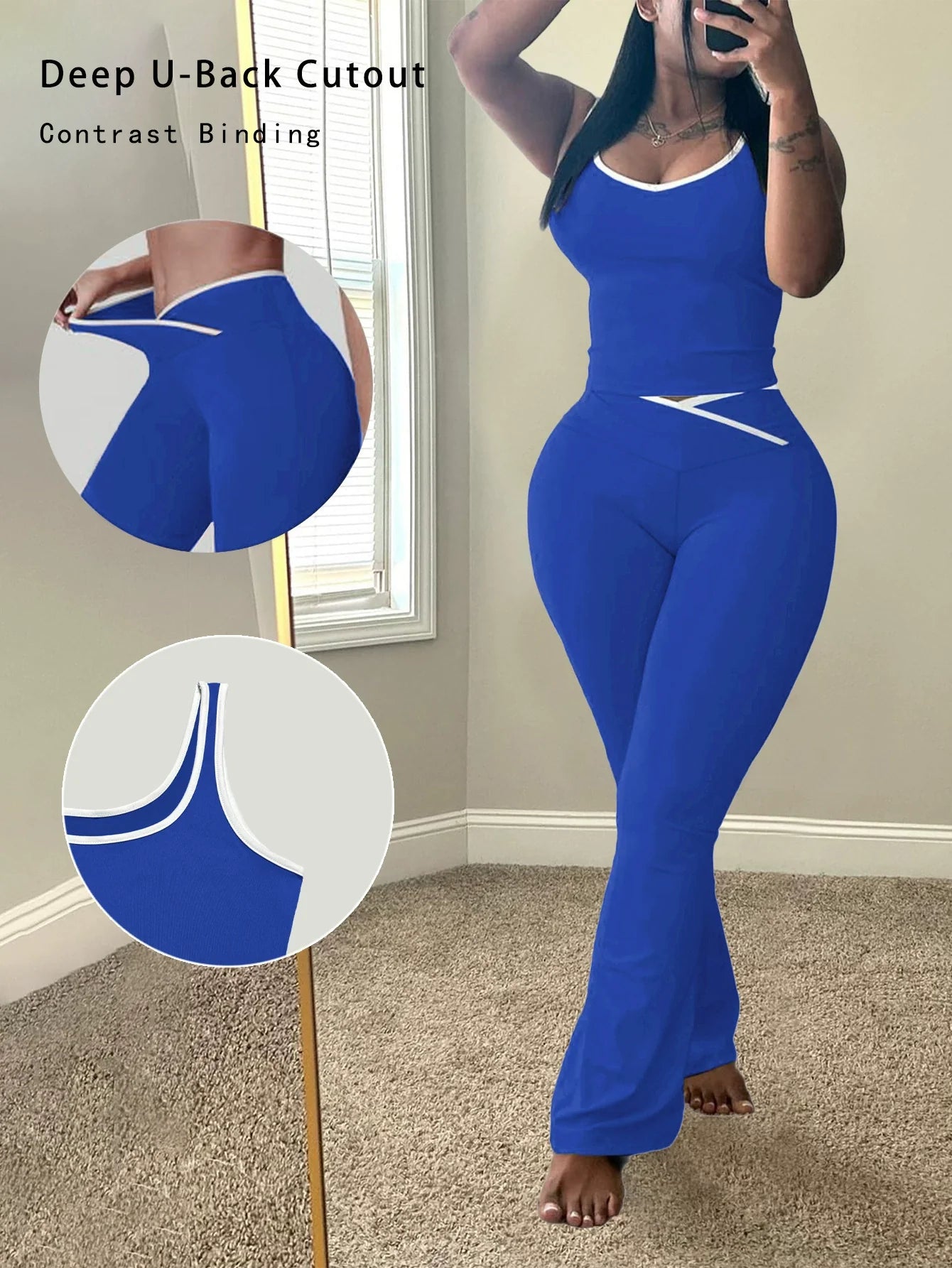 Chic Colorblock Crmon Tank and Flare Pants Lounge Sets